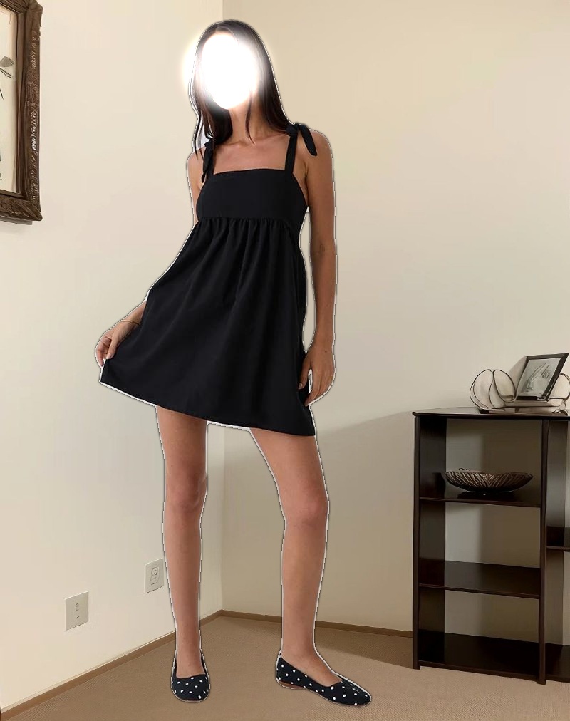 Kayla Square Neck Mini Dress in Linen Black