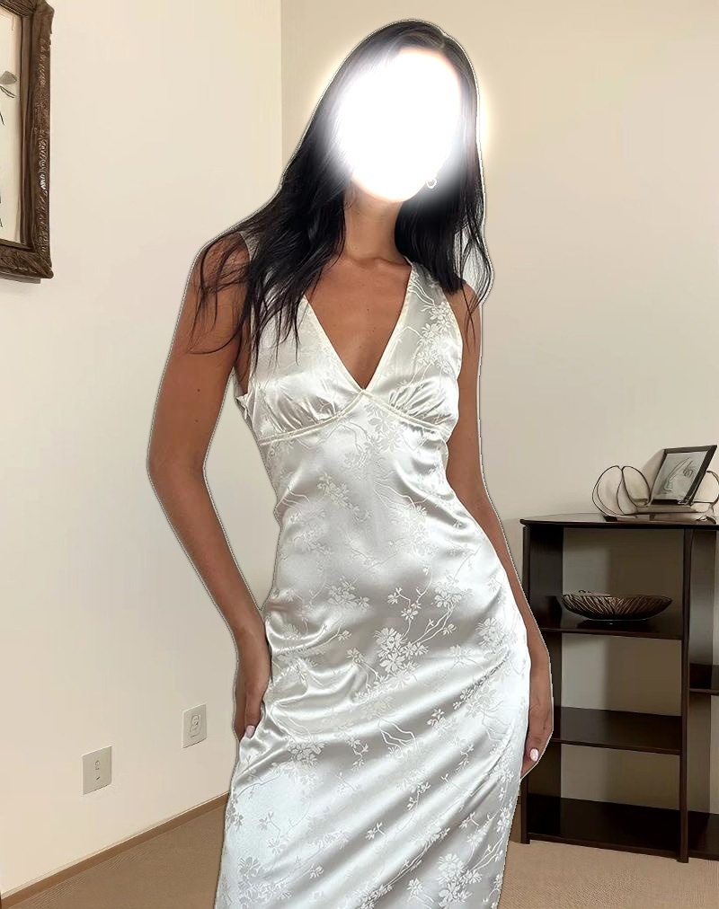 Gastari Midi Dress in Satin Jacquard White