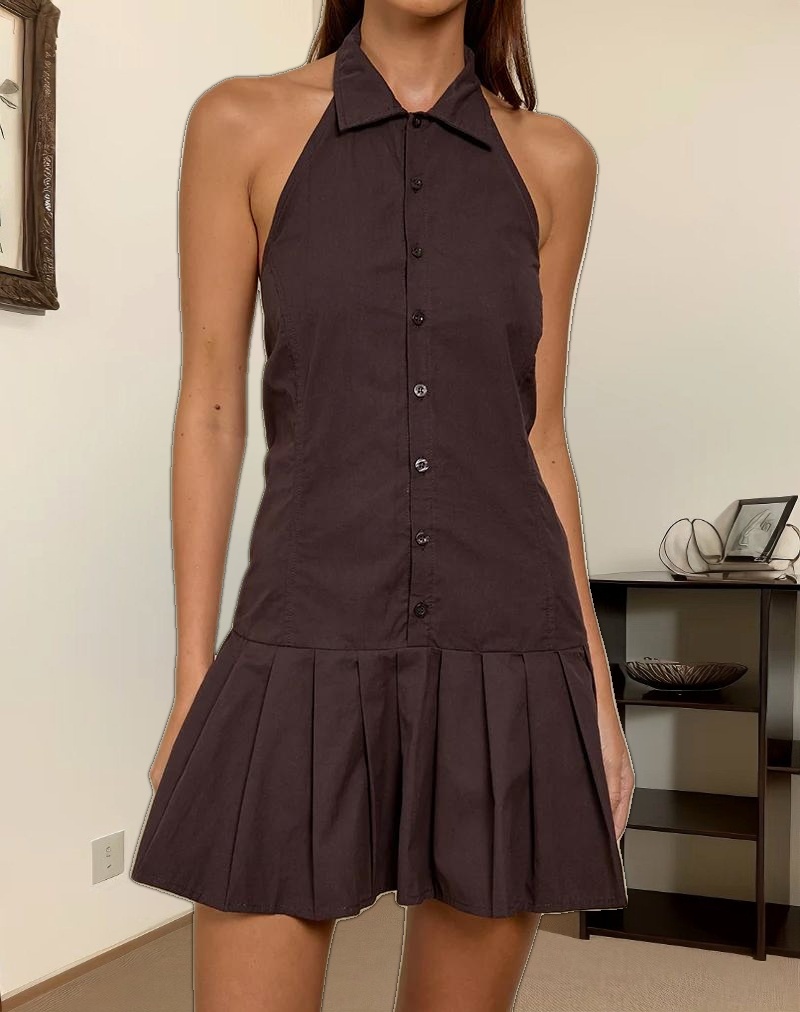 Mikena Collared Dress in Deep Mahogany