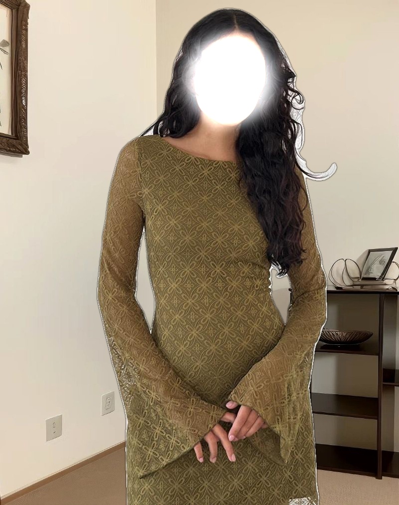 Sevila Long Sleeve Mini Dress in Textured Moss Green