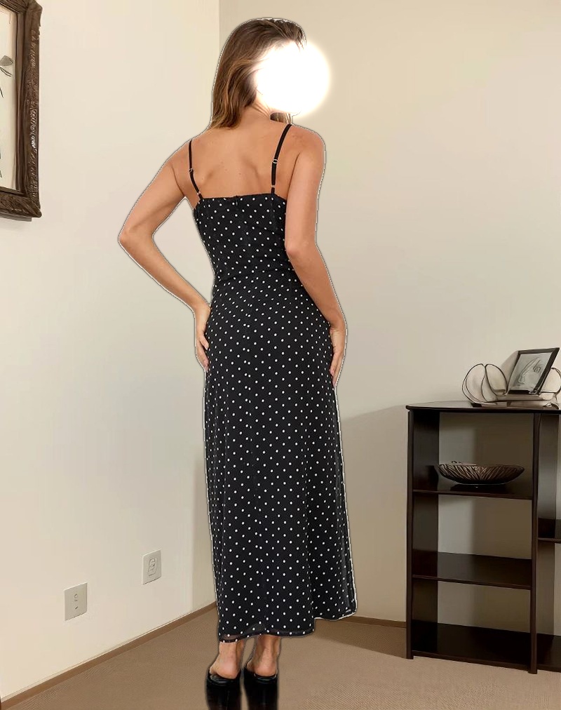 Wilonna Maxi Dress in Basic Polka Black Chiffon