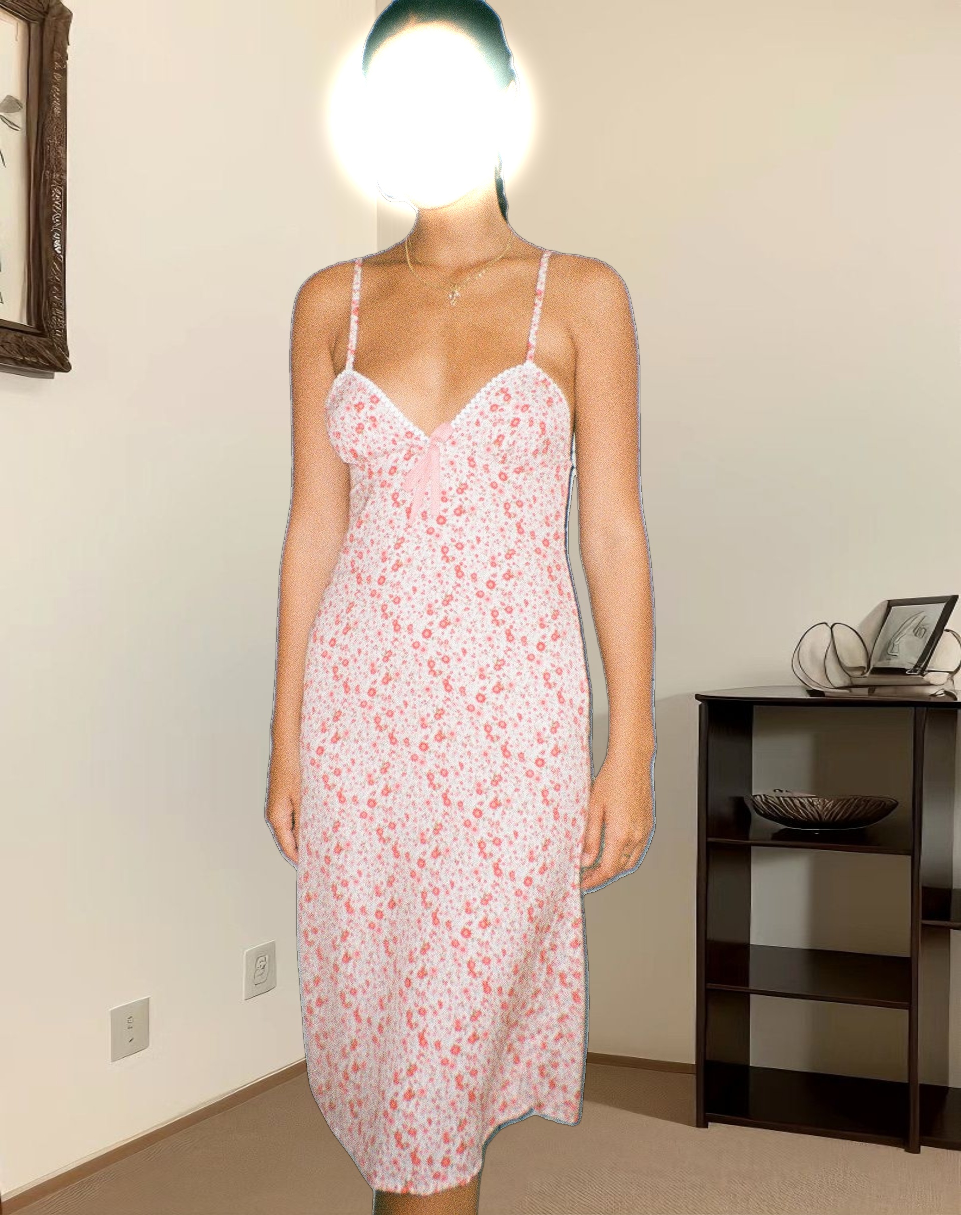 Sharon Midi Dress in Blush Red Ditsy Floral