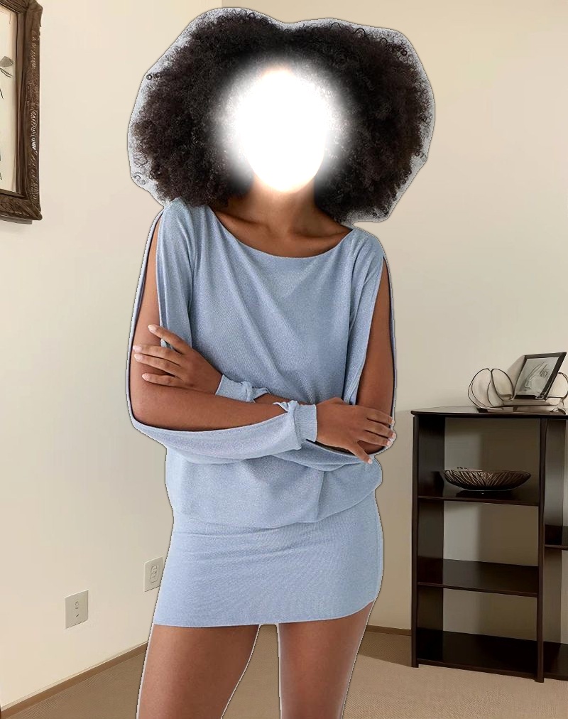 Carola Cut Out Arms Mini Dress in Shimmer Blue