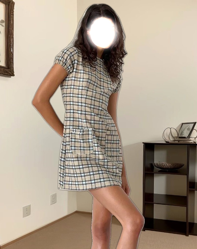 Gingka Mini Dress in Pastel Blue Tartan