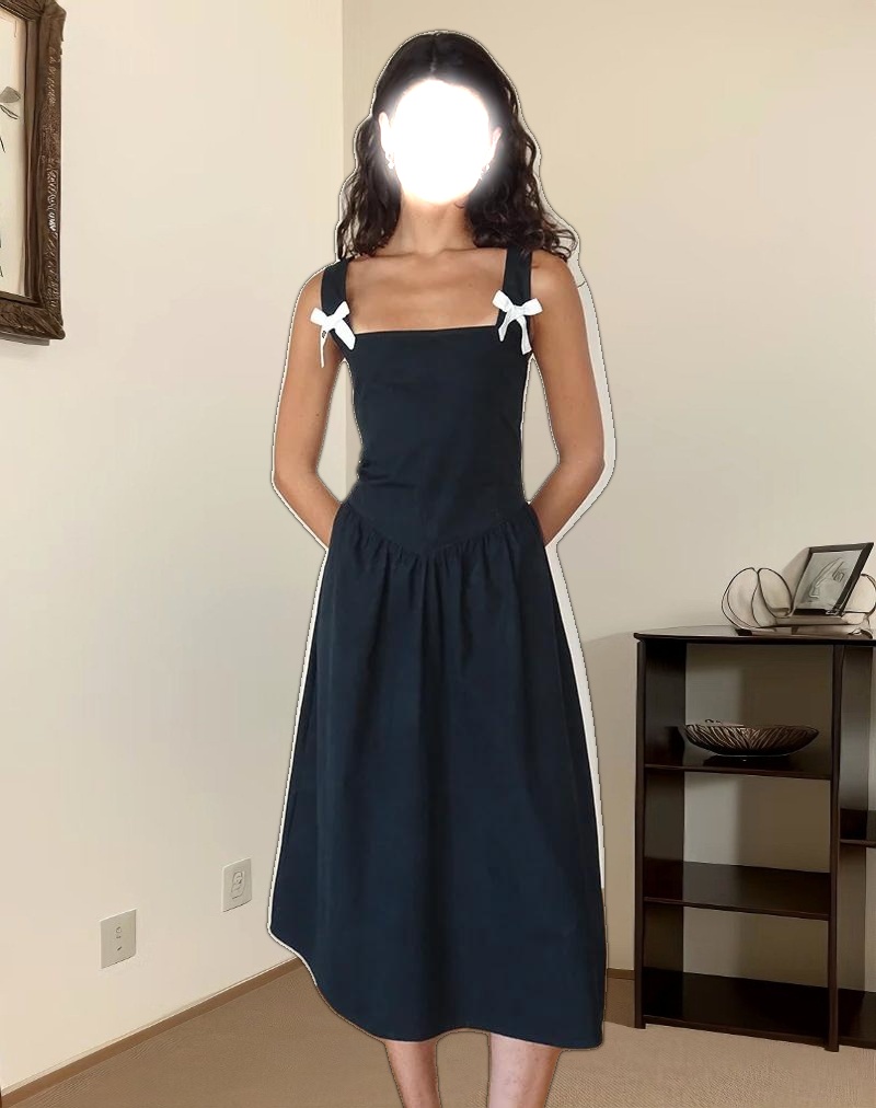 Clesiel Midi Dress in Tap Shoe with Off White Bows