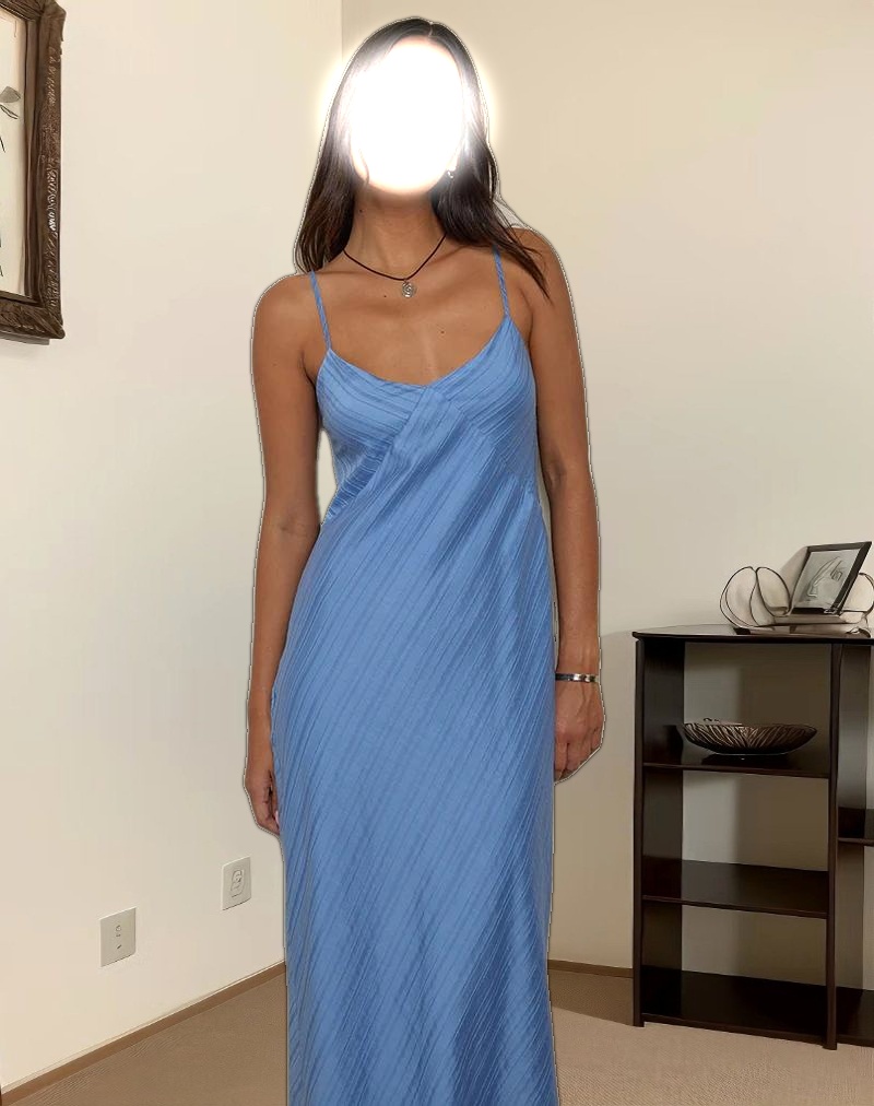 Elayna Midi Dress in Chiffon Stripe Blue