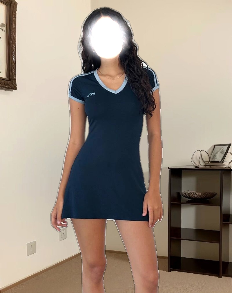 Isadre Mini Dress in Navy with Nantucket Blue Binding