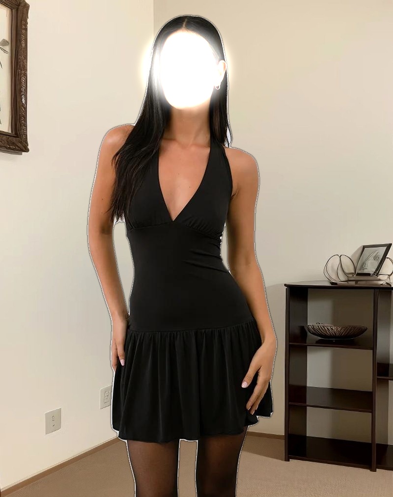 Mercer Drop Waist Mini Dress in Black