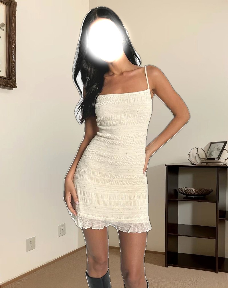 Akaira Mini Dress in Sequin Mesh Ivory