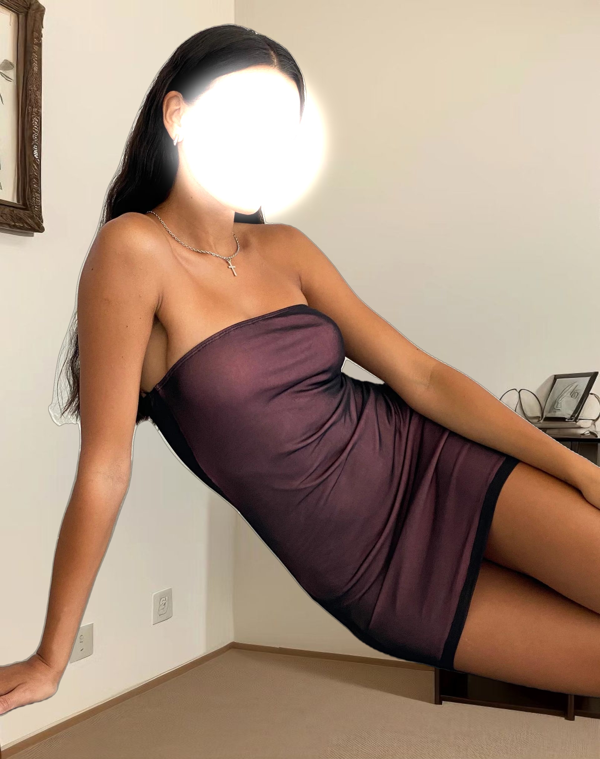 Rowena Bandeau Mesh Mini Dress in Black with Pink Lining