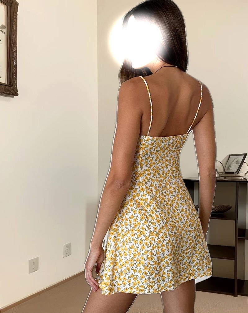 Alvary Mini Dress in Yellow Cosmos Garden