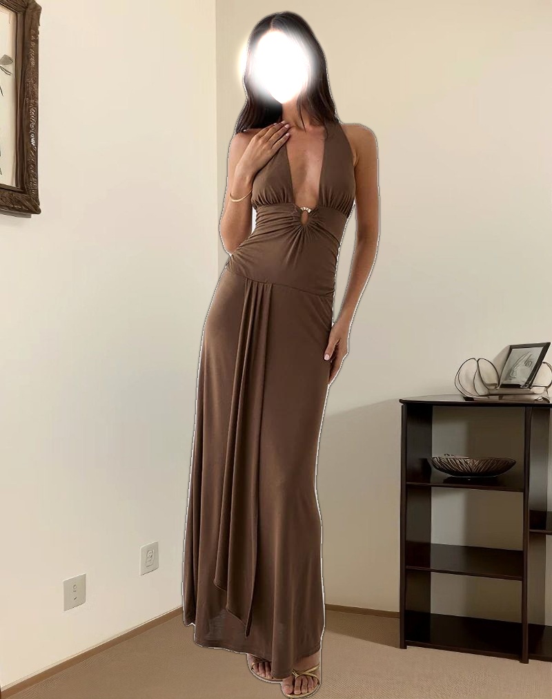Ryoko Maxi Dress in Cupro Dark Brown