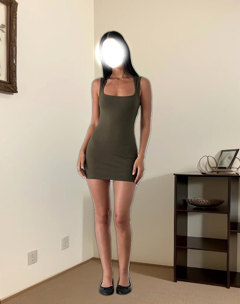 Jinsuen Mini Dress in Lycra Olive