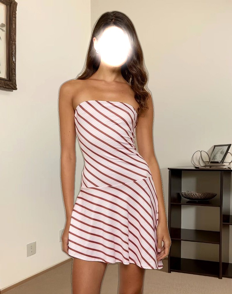 Kagari Mini Dress in Diagonal Stripe Pink