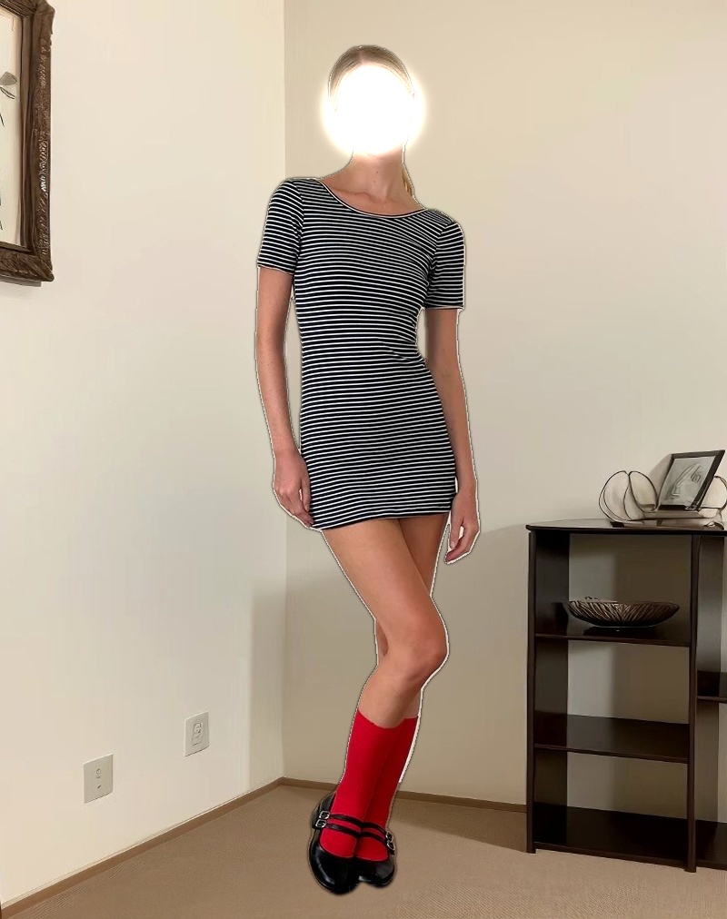 Roswitha Mini Dress in Navy with White Stripe