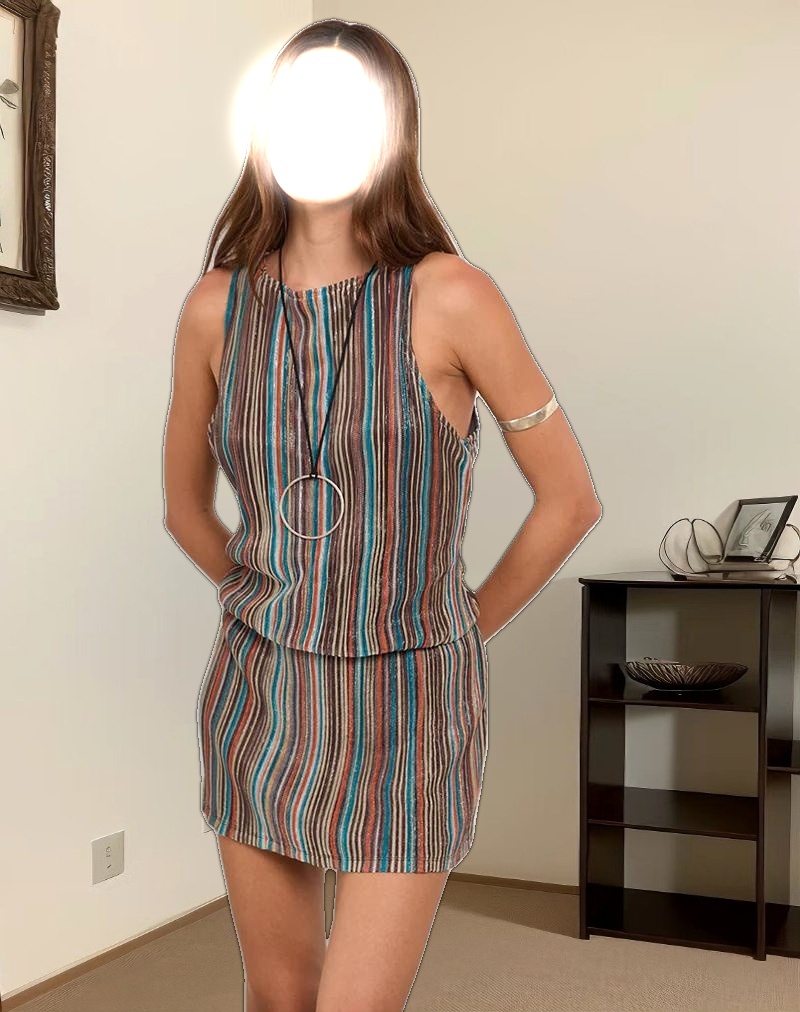 Jhani Mini Dress in Shimmer Plisse Blue and Brown