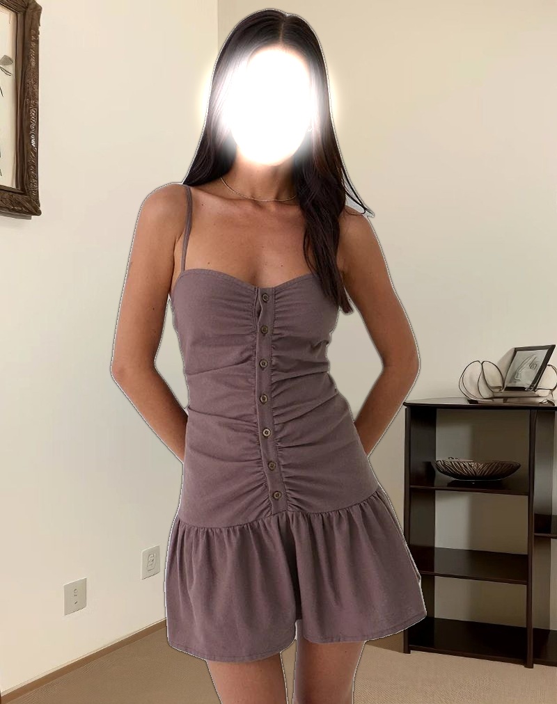 Yuha Buttoned Mini Dress in Deep Taupe