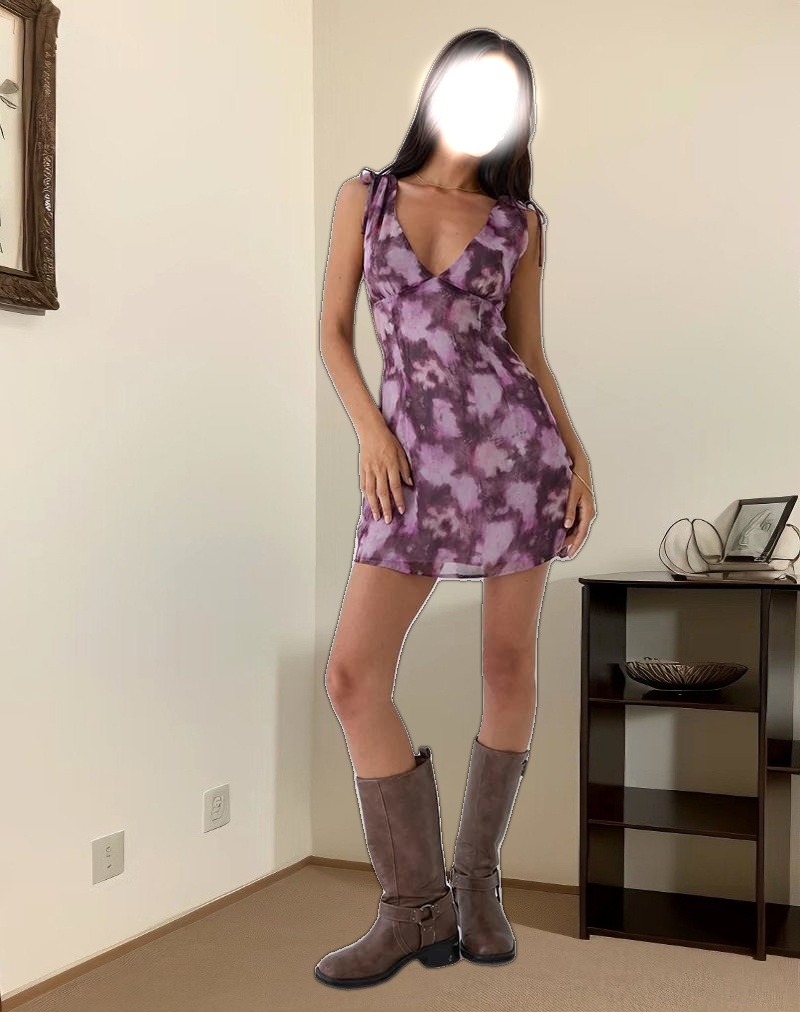 Carmila Mini Dress in Chiffon Floral Purple