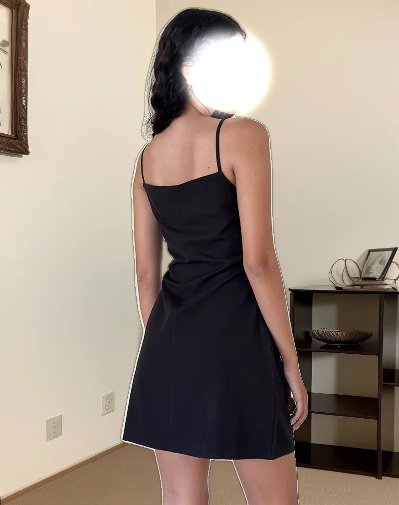 Asinel Mini Dress in Black with Ivory Bow