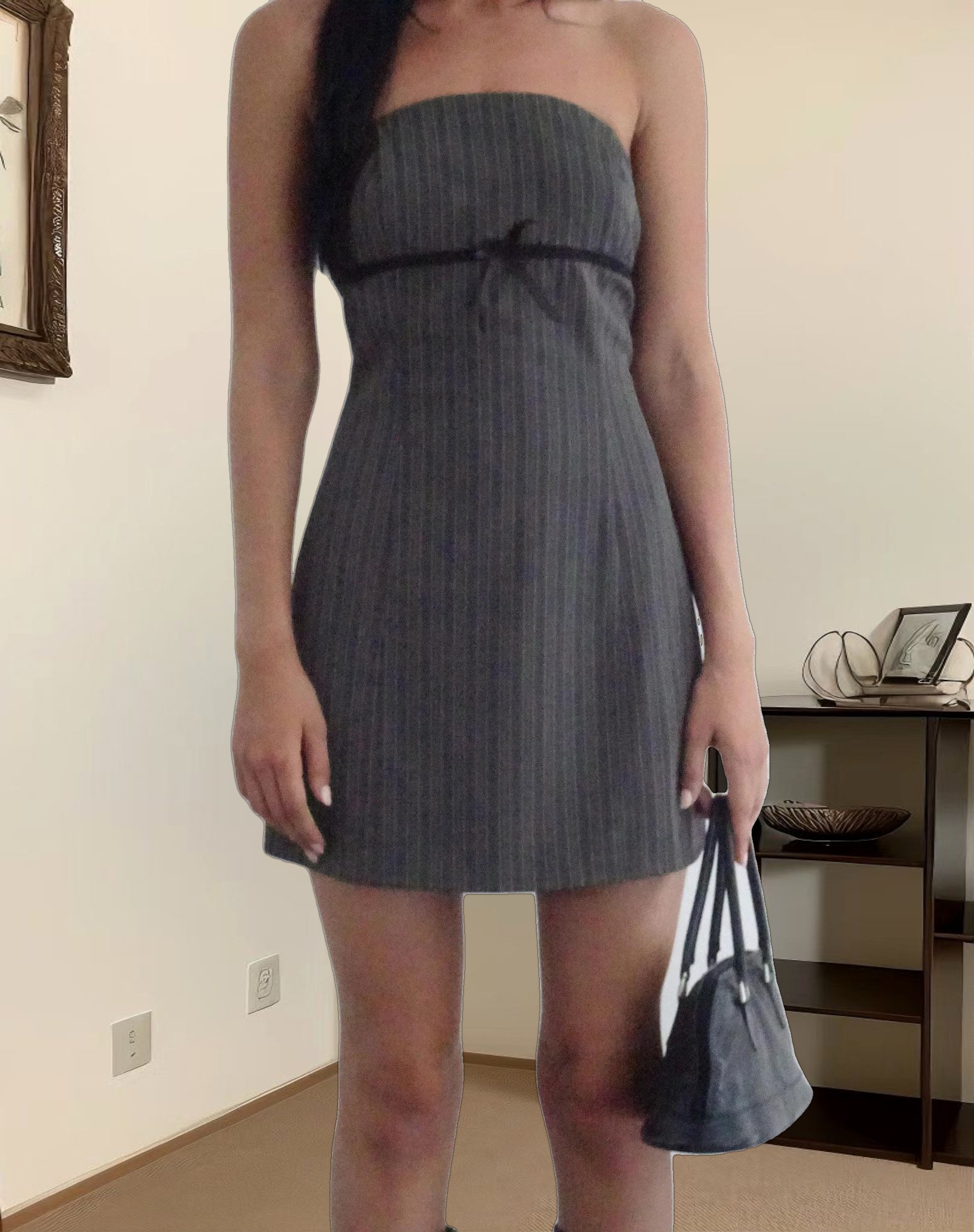 Merila Bandeau Mini Dress in Pinstripe Grey