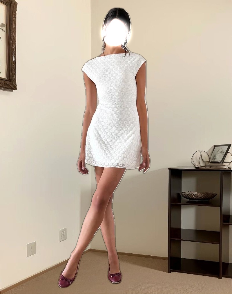 Ambu Mini Dress in Floral Lace Ivory