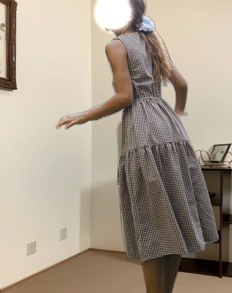 Galuh Smock Dress in Mini Brown Gingham