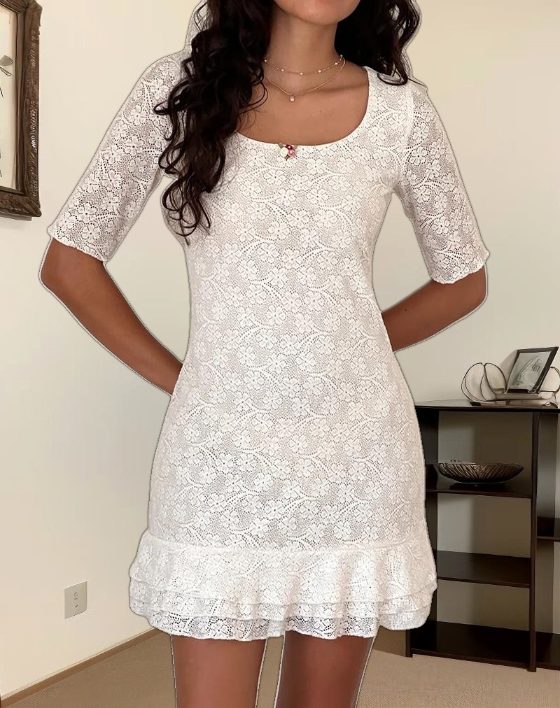 Fredrika Mini Dress in Lace Ivory