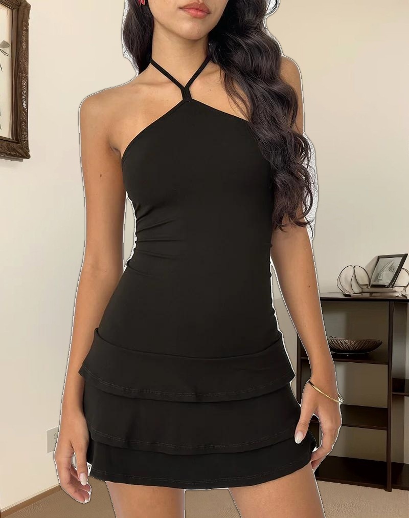 Suzetta Halter Mini Dress in Chocolate Brown