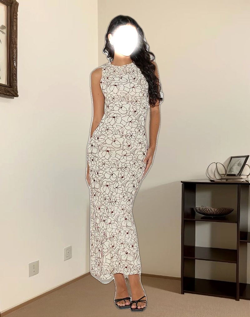 Hoover Maxi Dress in Line Flower Cream