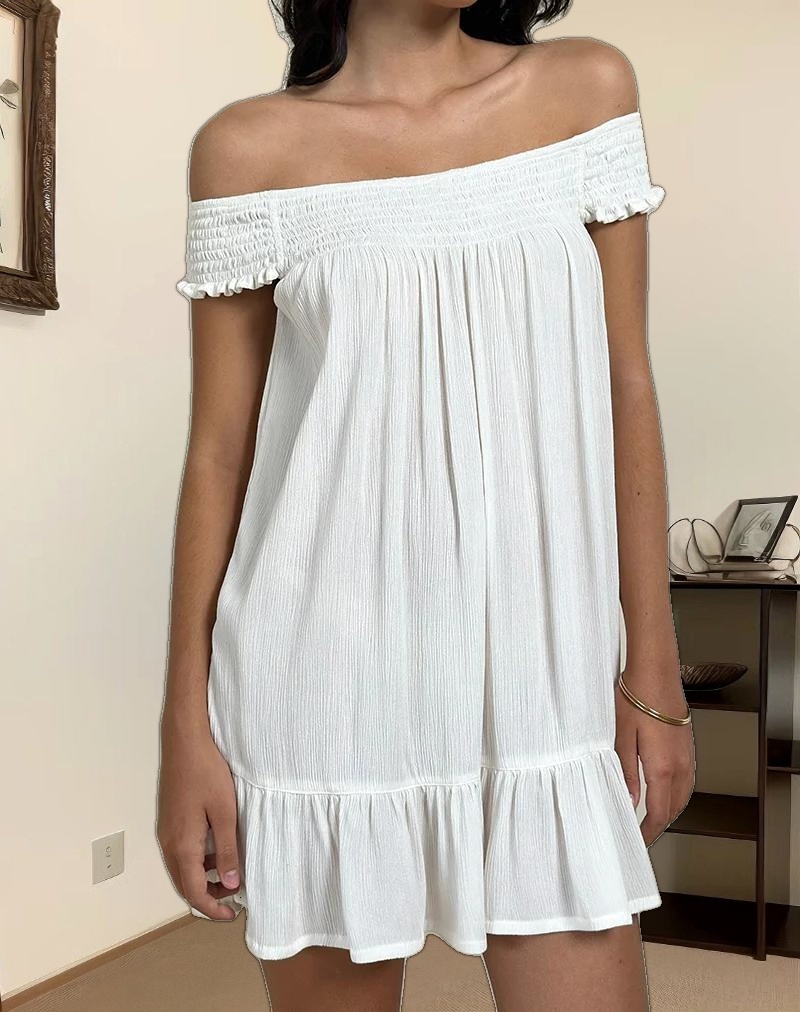 Panasi Bardot Babydoll Mini Dress in Off White