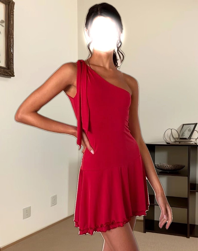 Boone One Shoulder Mini Dress in Slinky Red