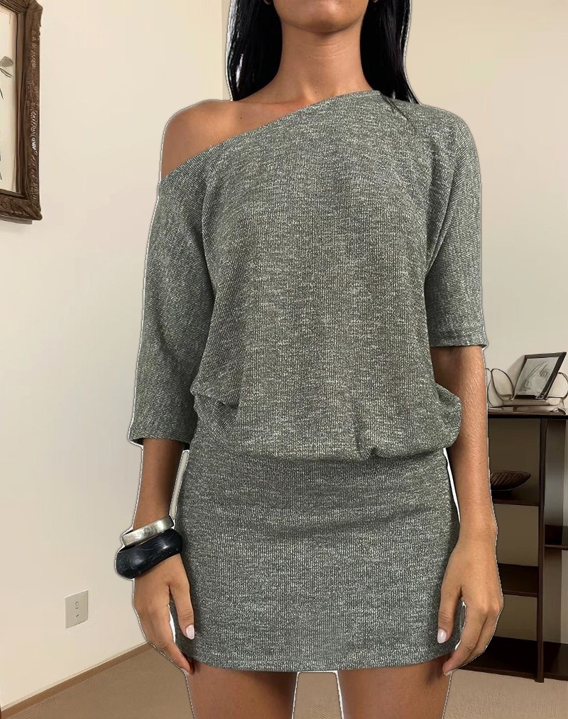 Reeta Mini Dress in Glitter Knit Khaki