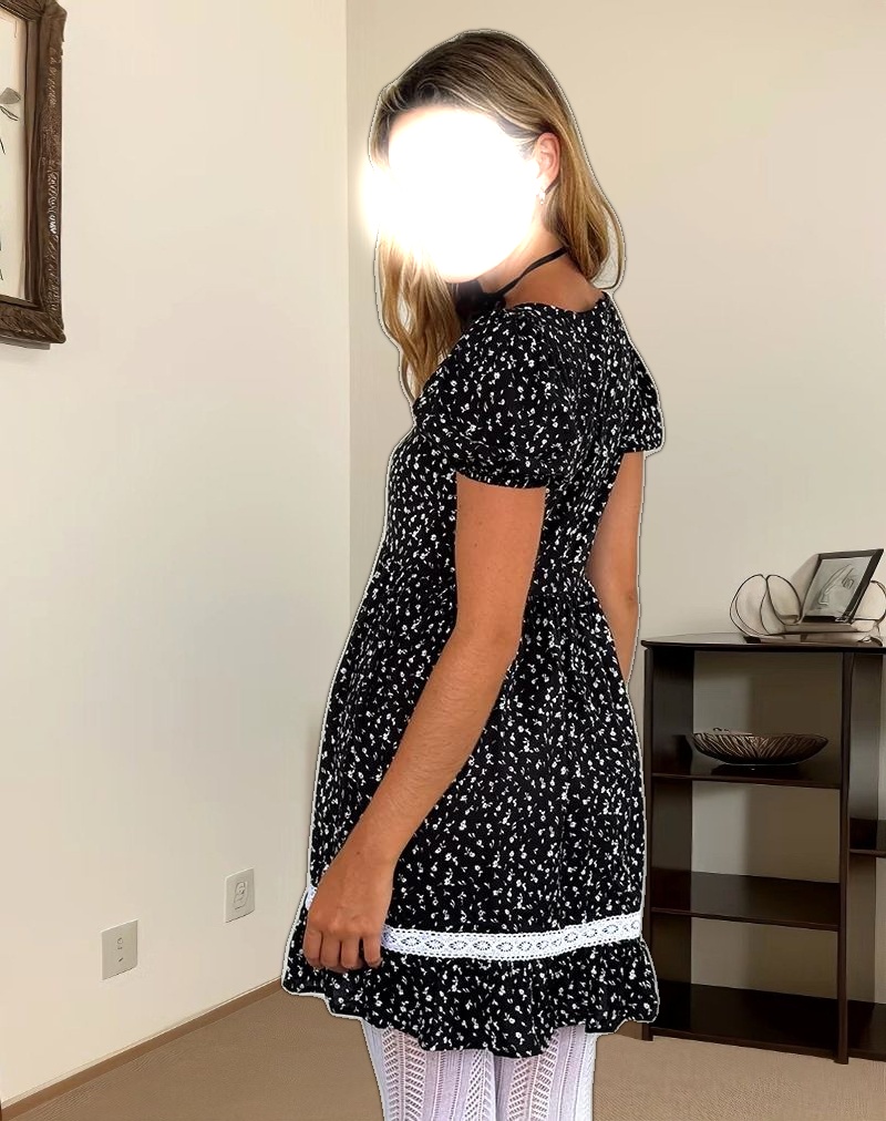 Beling Mini Tea Dress in Black Ditsy Romance