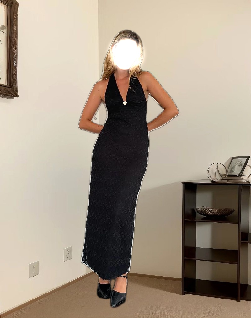 Atma Halterneck Maxi Dress in Canina Lace Black