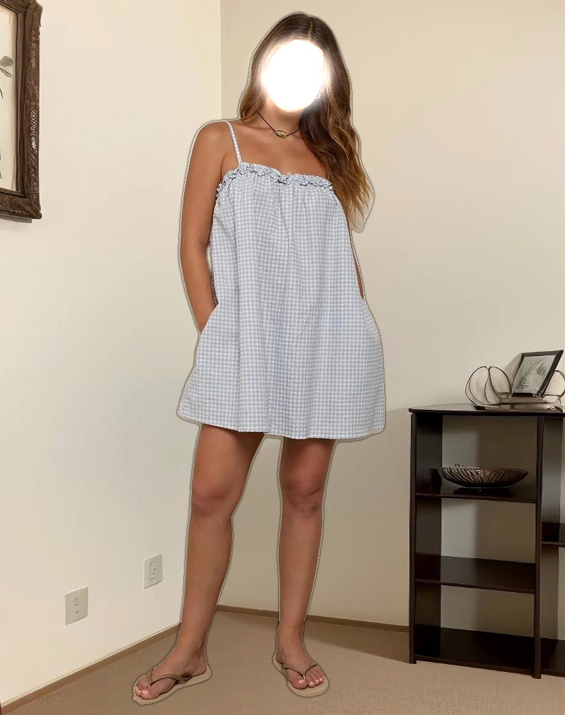 Kamalani Dress in Mini Gingham Blue and Grey