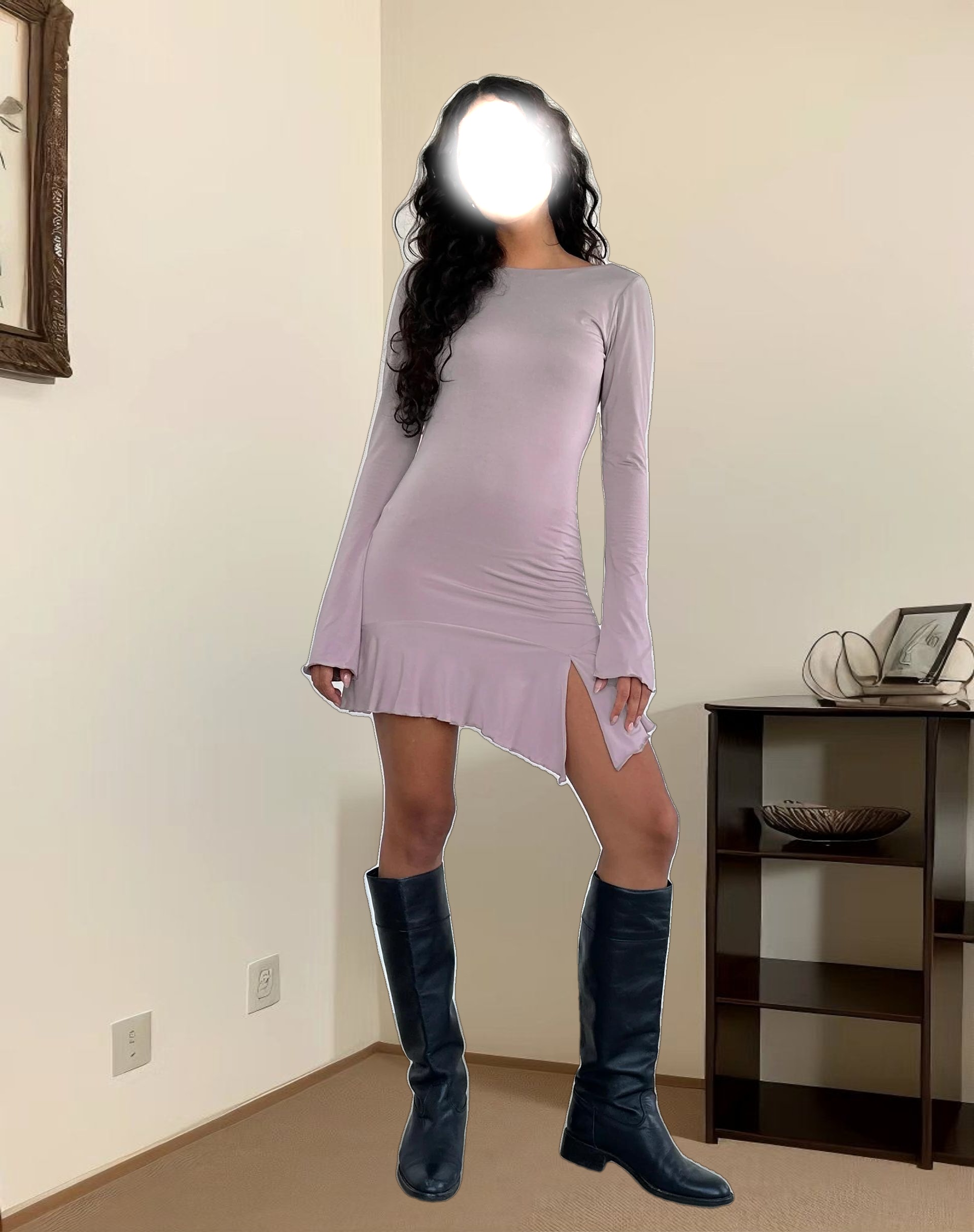 Arwen Backless Ruffle Mini Dress in Slinky Mauve