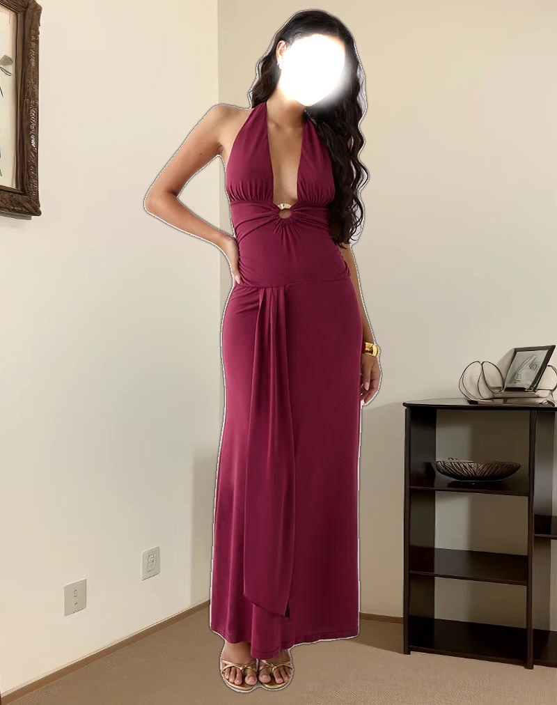Ryoko Maxi Dress in Cupro Burgundy