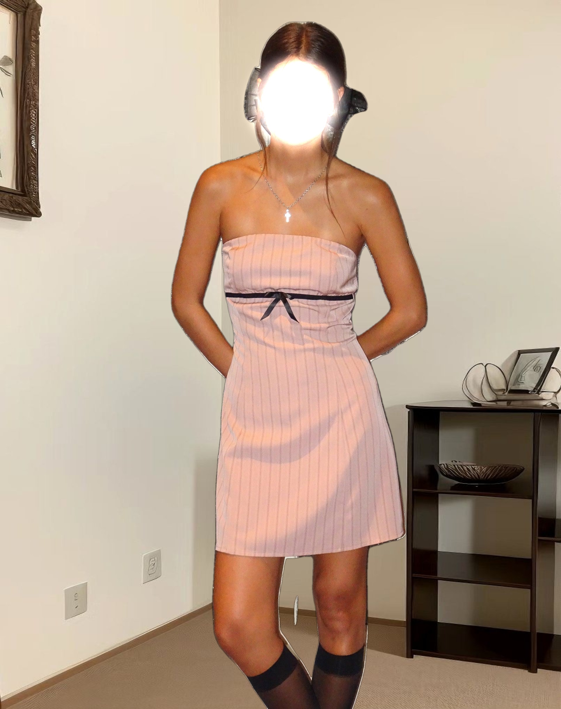 Merila Bandeau Mini Dress in Pinstripe Blush