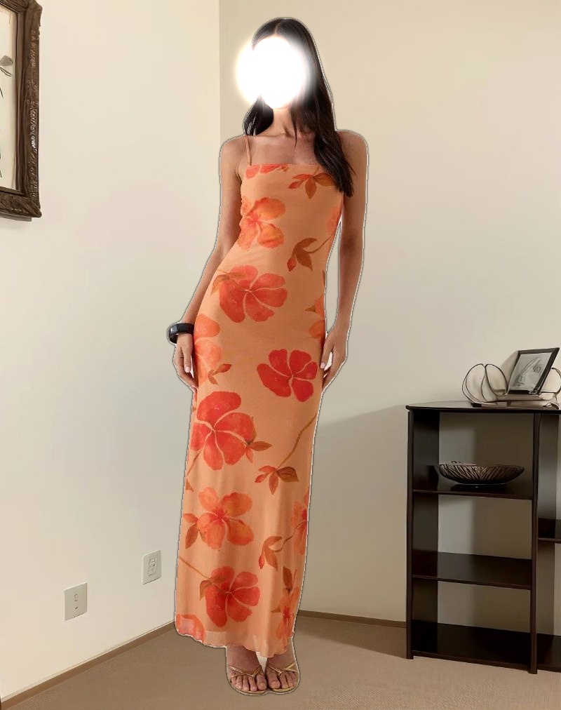 Dalesio Maxi Dress in Watercolour Hibiscus Orange