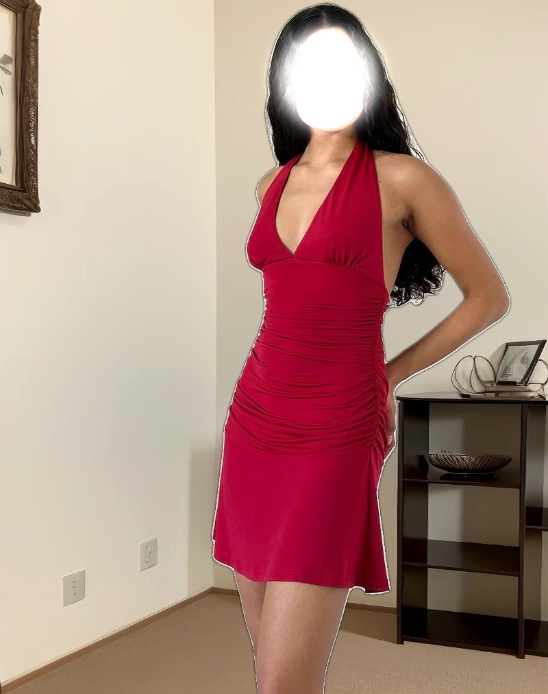 Carey Mini Dress in Lycra Slinky Red