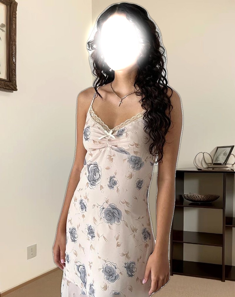 Kamala Midi Dress in Wild Rose Blue