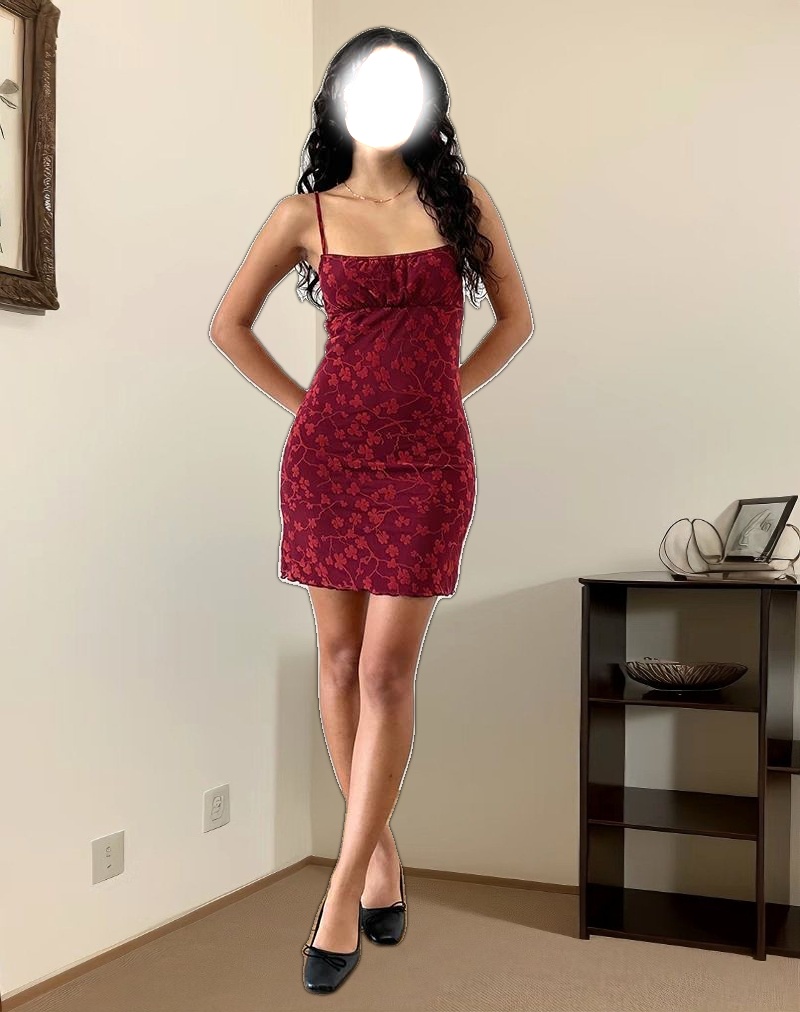 Darsya Mini Dress in Grunge Floral Flock Red