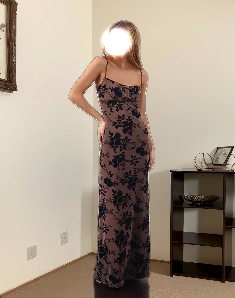 Darsih Cami Maxi Dress in Floral Flock Brown