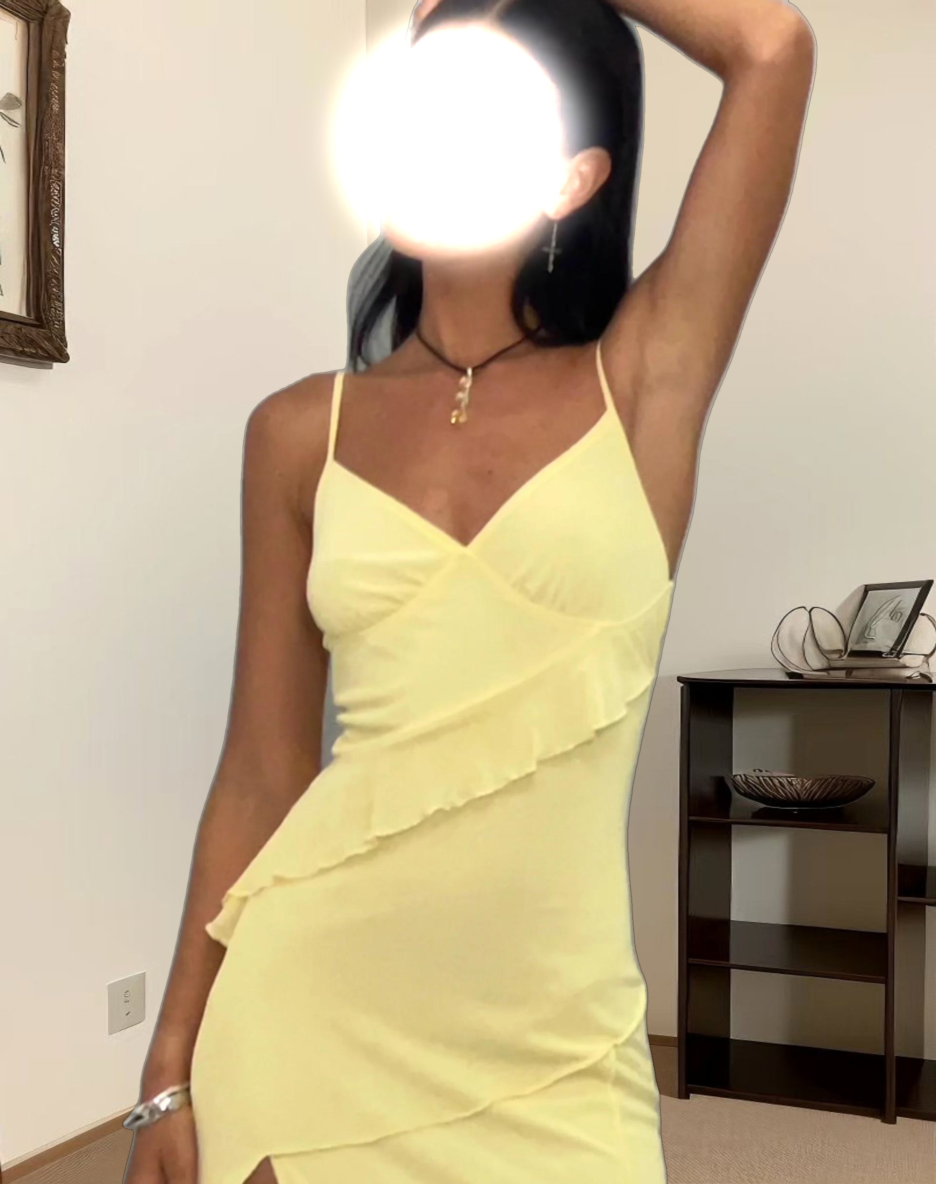 Jacy Ruffle Midi Dress in Mesh Lemon