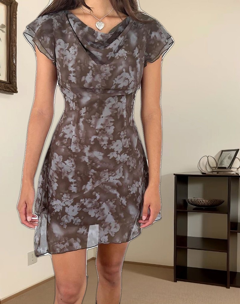Valencia Mini Dress in Botanical Shadow Brown