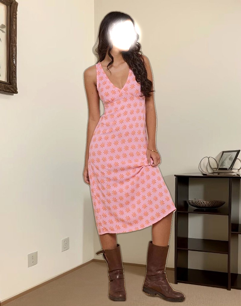 Lisheva Midi Dress in Tile Flower Pink