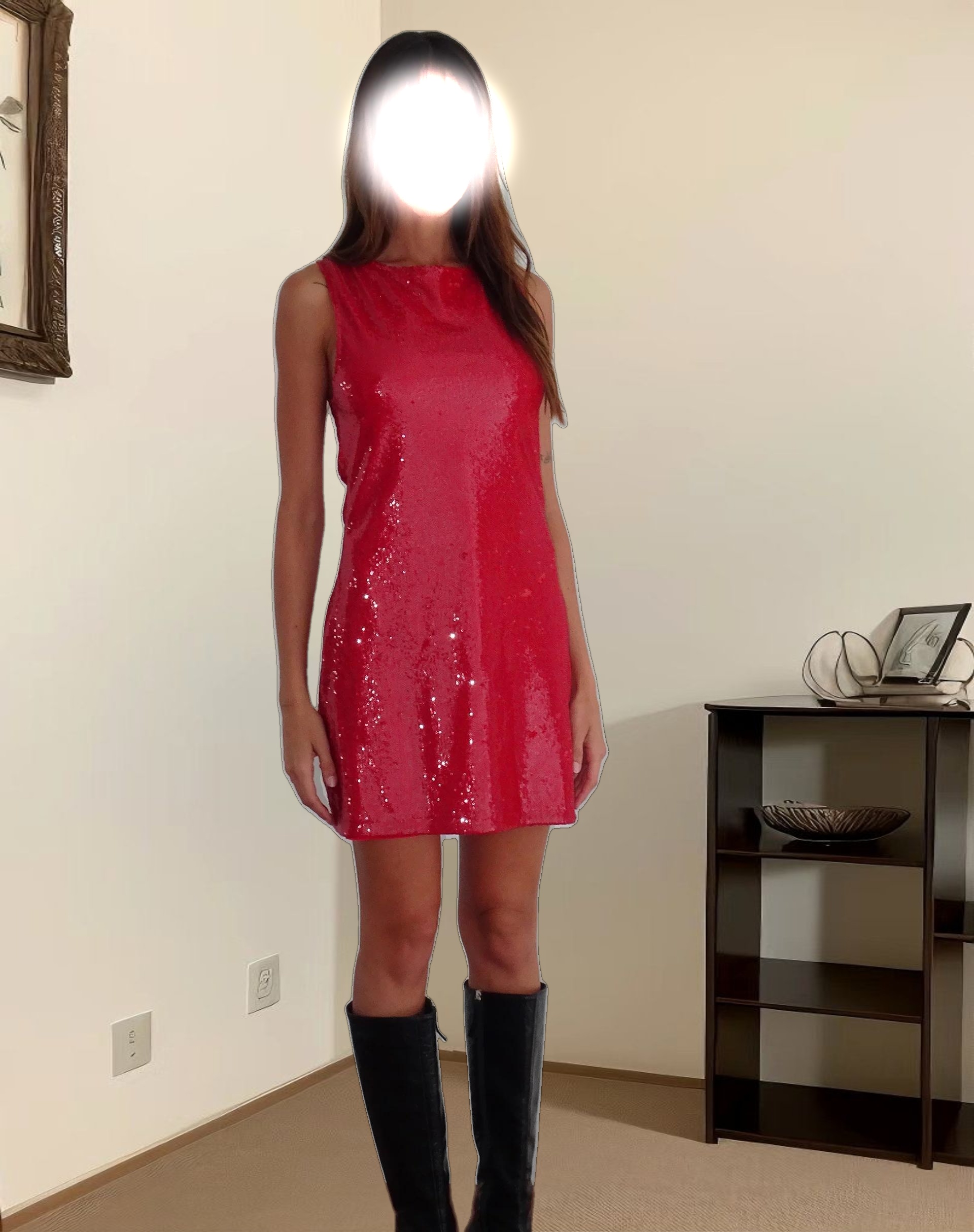 Zerla Mini Sleeveless Dress in Sequin Red