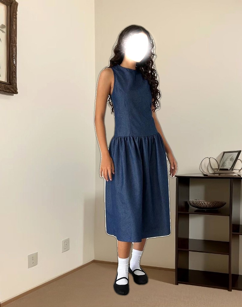 Uretta Maxi Dress in Denim Indigo