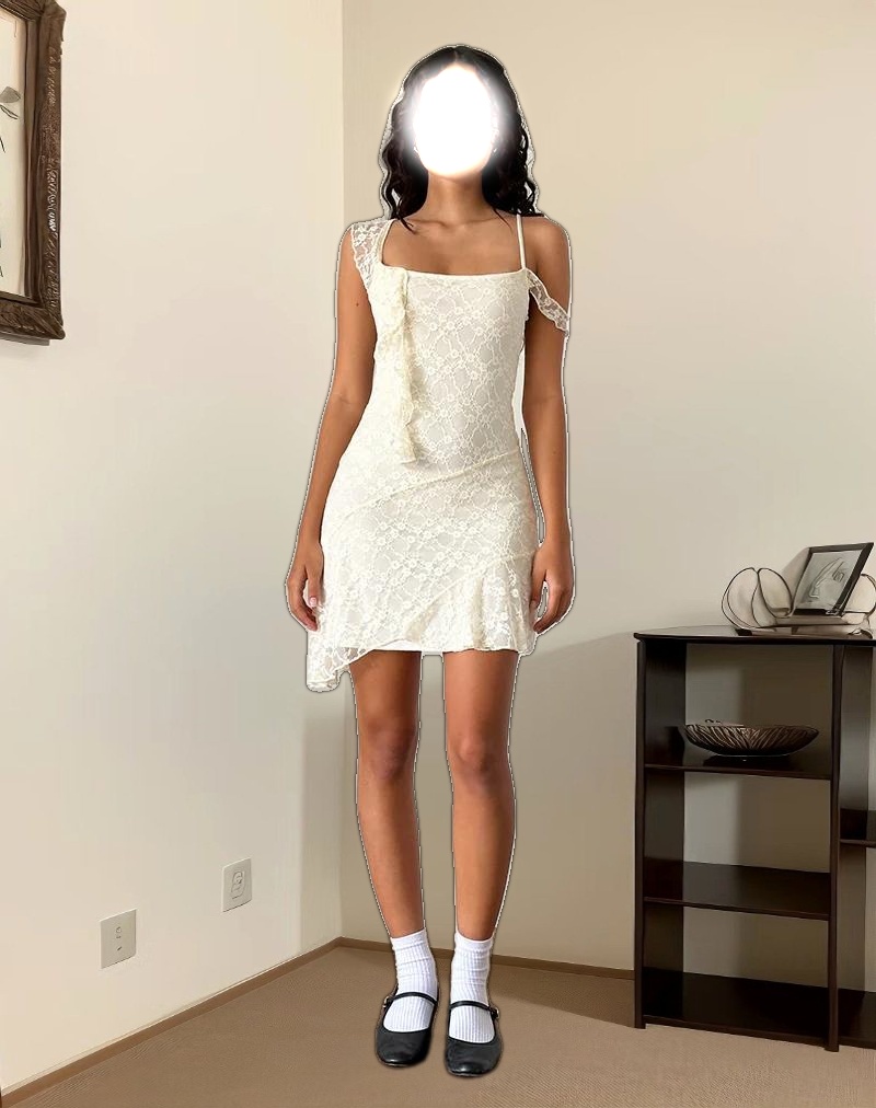 Jati Mini Dress in Off White Canina Rose Lace