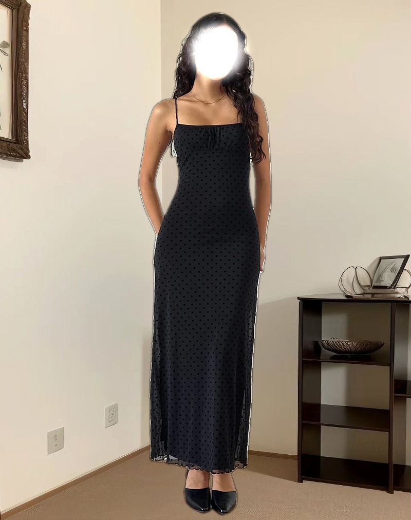 Darsih Maxi Dress in Basic Polka Black Flock